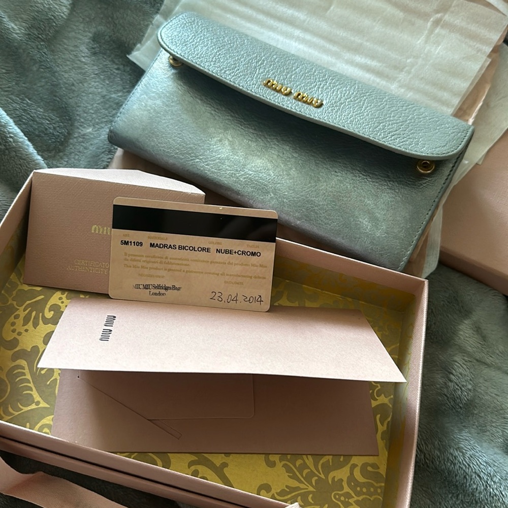 Miu Miu metallic Leather Wallet with original Package and Certificate Card